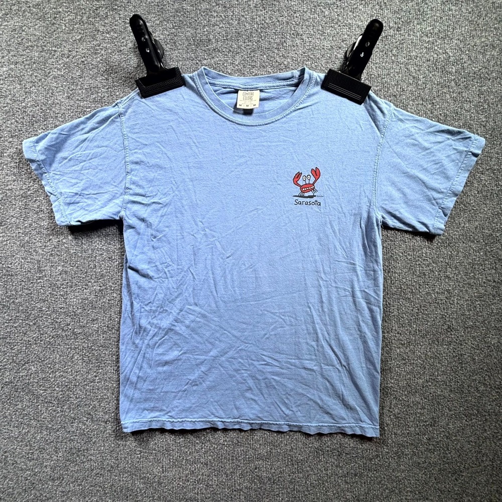 Comfort Colors T-Shirt Men Medium Blue Crabby Guy Sarasota Florida Graphic Print
